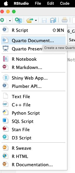 Quarto, R Notebooks, and R Markdown all do basically the same thing,
but for this class, we’ll use Quarto.